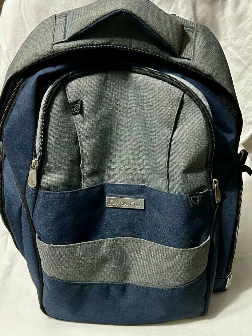 Fisher-Price Diaper Backpack Bag Lots of Pockets Blue and Gray